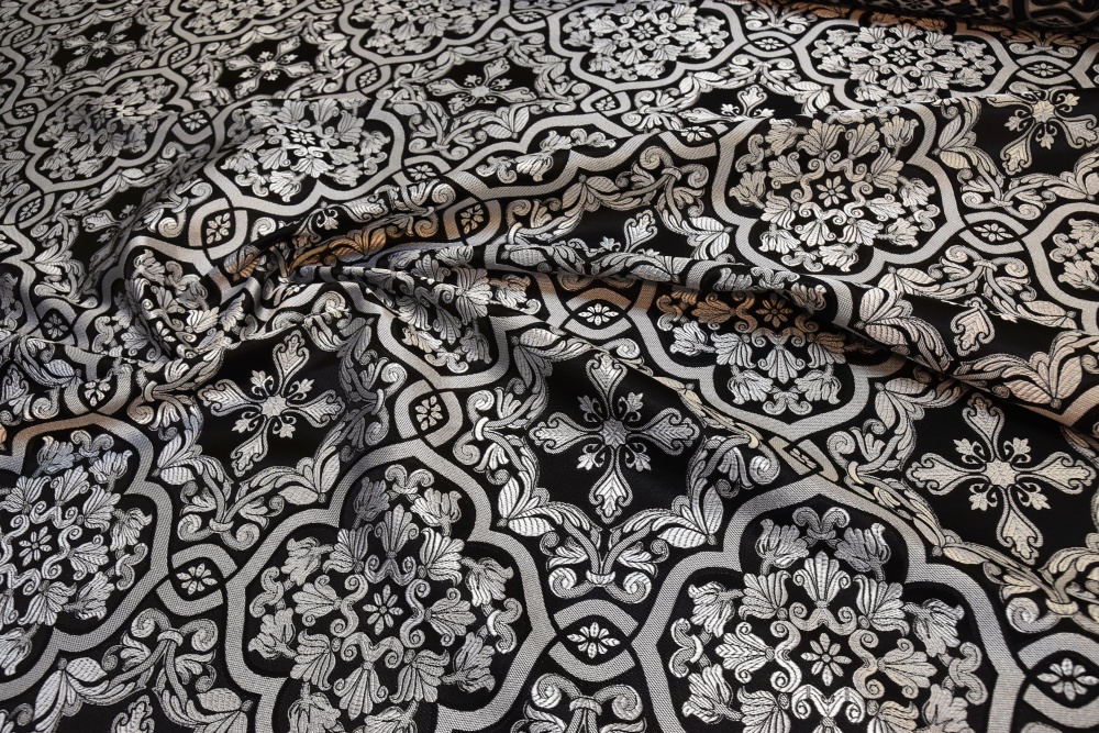 Шелк БЛАГОВЕСТ, черный с серебром, шир. 150 см, Рахманово