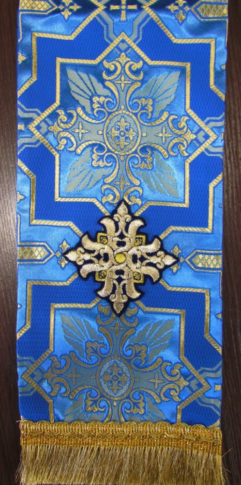 Закладка для служебных книг, шелк, голубая с золотом, шир. 14 см