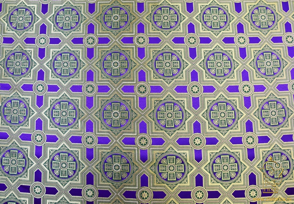 Шелк НЕВСКИЙ, фиолетовый с зеленым, с золотом, шир. 150 см, Рахманово