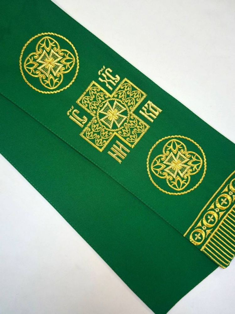 Закладка вышитая, зеленая с золотом, шир. 13 см