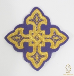 Крест 3 ВЯЗАНЫЙ, фиолетовый с золотом,8-9 см