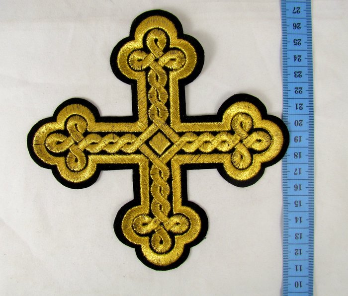 Крест 1 ОКРУГЛАЯ ПЛЕТЕНКА, черный с золотом,14,5 -16 см