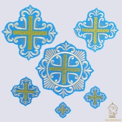 Набор крестов ПОКРОВСКИЙ W 108, иерейский, голубой с золотом, 14 шт, Набор крестов ПОКРОВСКИЙ W 108, иерейский, голубой с золотом, 14 шт,