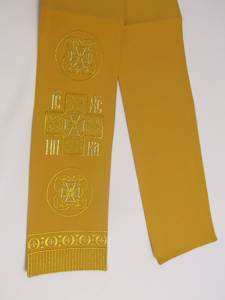 Закладка вышитая, горчица с золотом, шир. 13 см