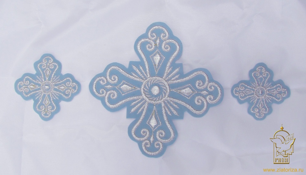 Набор крестов, диаконский, СЕРДЕЧКО, голубой с серебром, 10шт