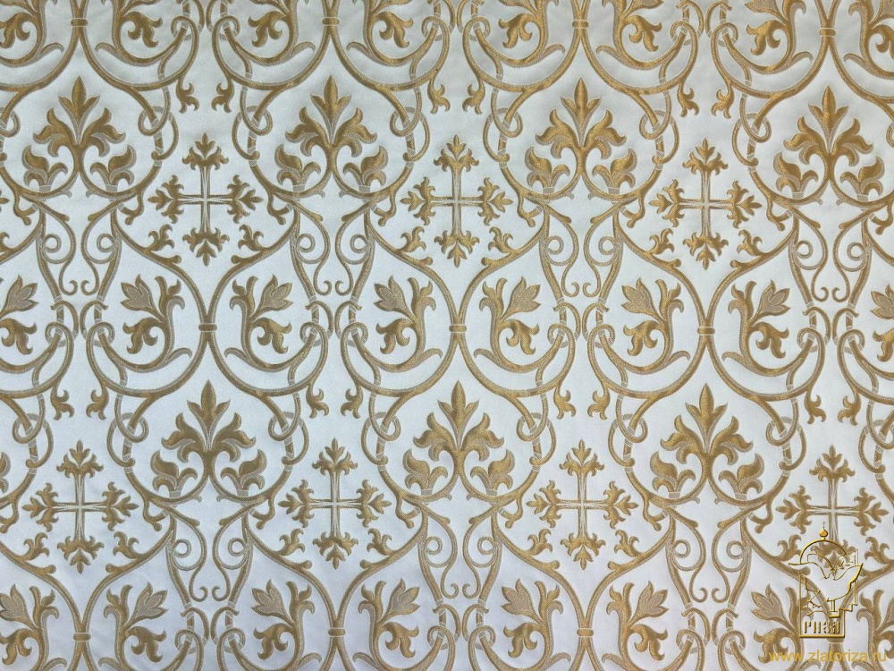 Парча СВЯТОГОРСКАЯ, белая с золотом, шир. 165 см