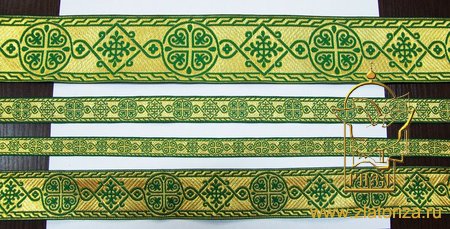 Галун ВИЗАНТИЯ, зеленый с золотом, шир. 6 см, ФР