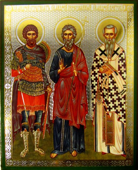 Икона Собор Андреев святых МА336 двойное тиснение 12,7х15,8 на деревянной доске