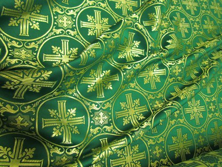 Шелк СОФРИНО, зеленый с золотом, шир. 150 см, Рахманово