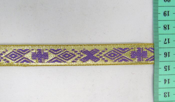 Галун РОМБ, фиолетовый с золотом, шир. 1,5 см, ИНДИЯ