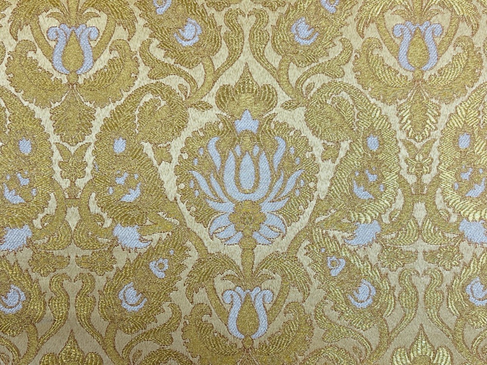 Парча ФЕНИКС, желтая с золотом и серебром, шир. 150 см, Рахманово