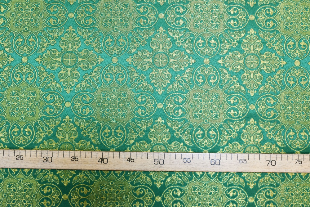 Шелк САРОВ, зеленый с золотом, шир. 150 см, Рахманово