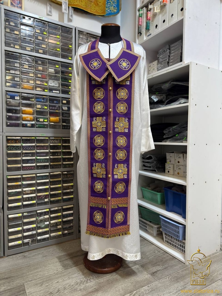 Епитрахиль + поручи, фиолетовая с золотом, вышитая, с сумочкой