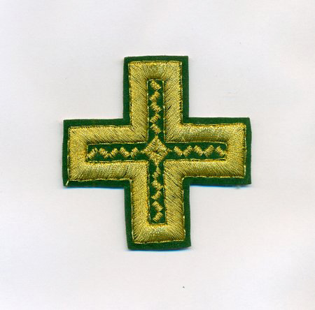 Крест 3 НОВГОРОДСКИЙ КРЕСТ, зеленый с золотом,8-9 см