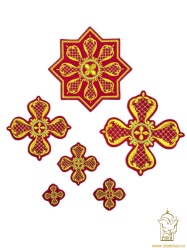 Набор крестов КАРЕТНЫЙ, иерейский, красный с золотом, 14 шт,