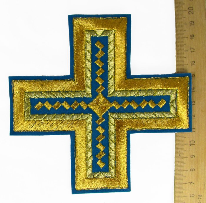 Крест 1 НОВГОРОДСКИЙ КРЕСТ, голубой с золотом,14,5 -16 см