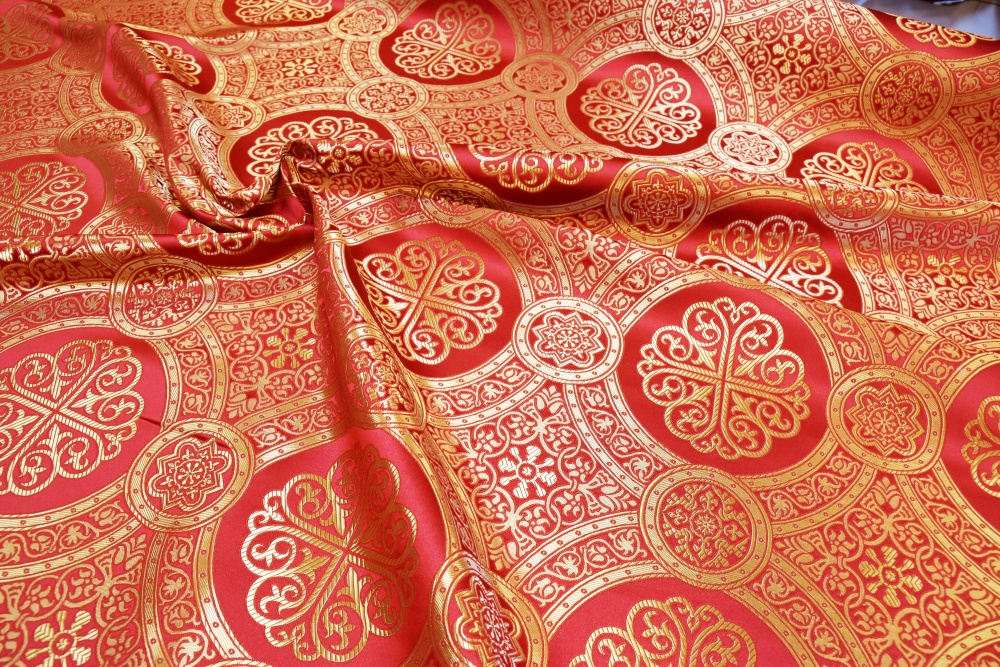 Шелк ВИФСАИДА красный с золотом, шир. 165 см