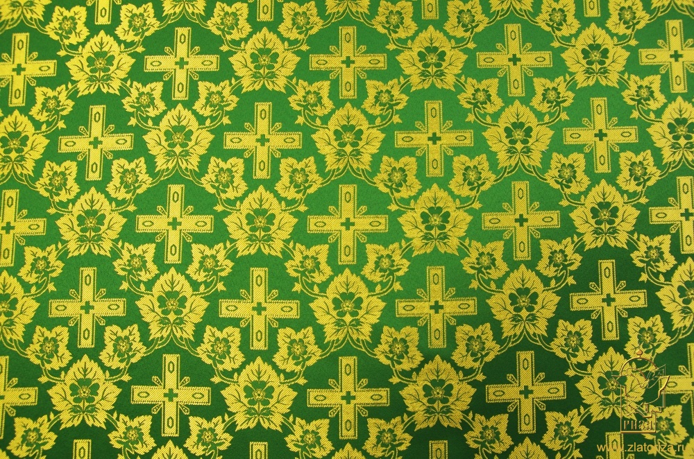 Шелк ВЕНЕЦ, зеленый с золотом, шир. 150 см, Рахманово