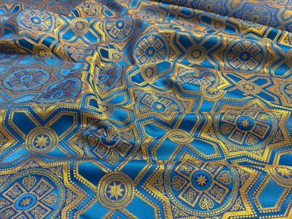 Парча НЕВСКИЙ, голубая с золотом, шир. 150 см