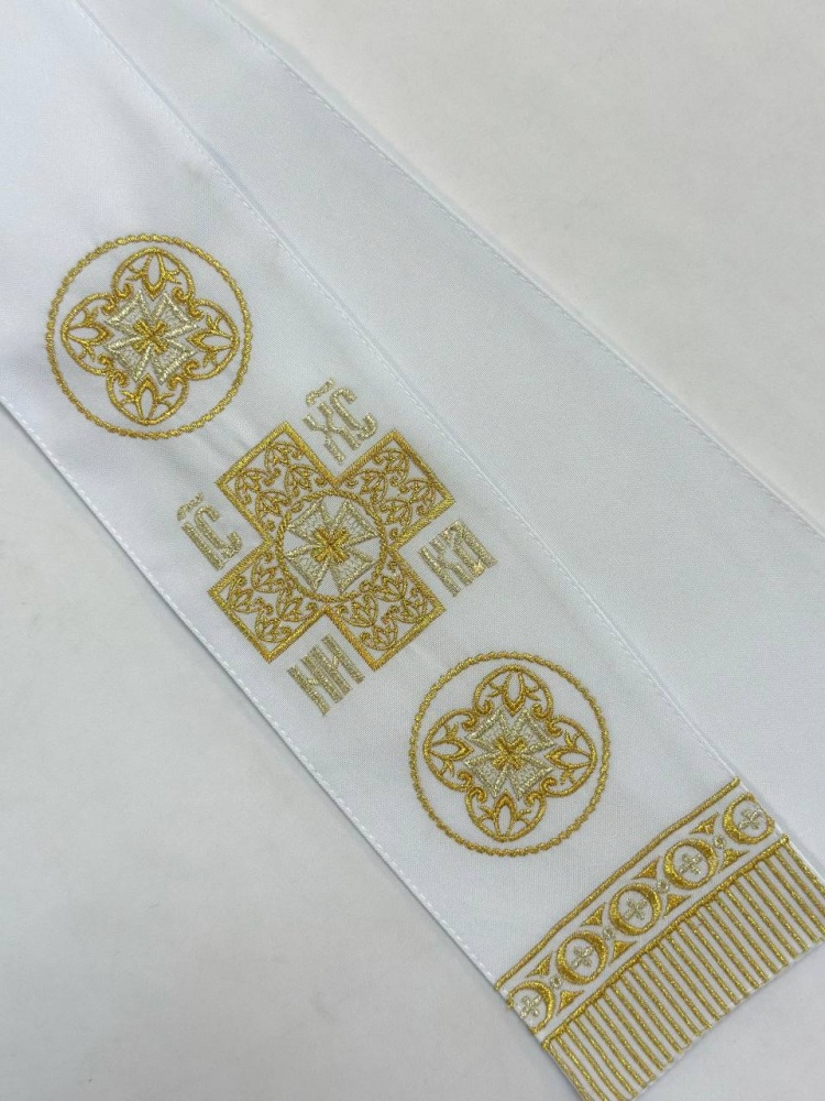 Закладка вышитая, белая с золотом, шир. 10 см