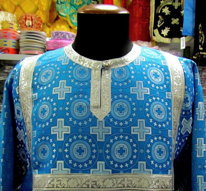 Стихарь алтарный, шелк, голубой с серебром.