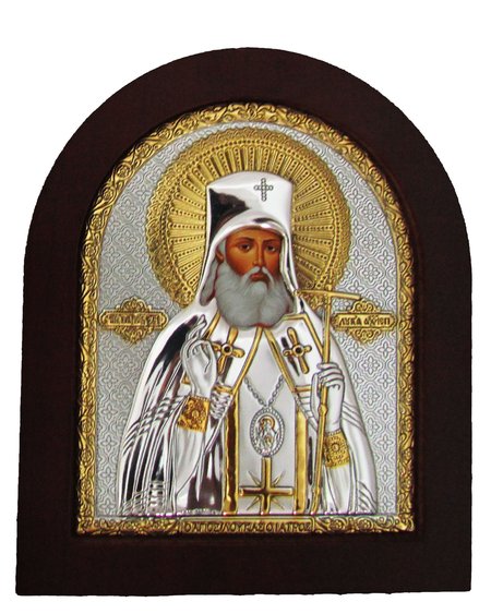 Икона Лука святитель исповедник архиепископ Симферопольский, 11х13 см, серебрение, арка, на подставке,