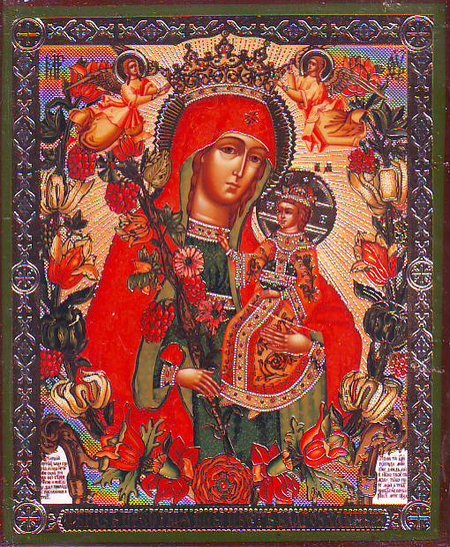 Икона Благоуханный Цвет Божией Матери Б340 двойное тиснение 8,8х10,4 см на деревянной доске