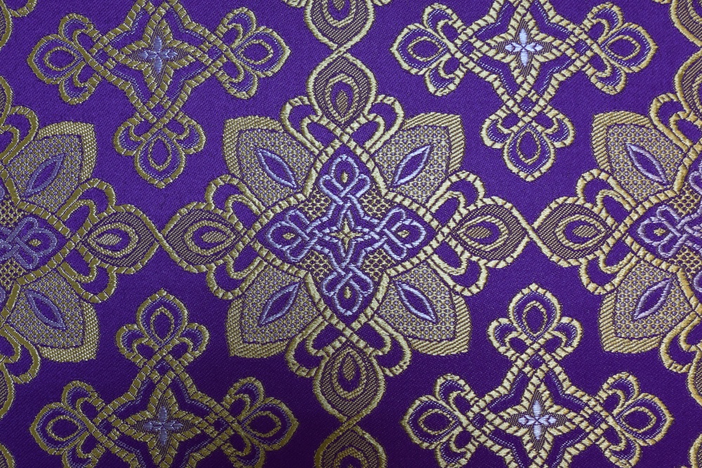 Шелк ПОЛОЦКИЙ, фиолетовый с золотом, шир. 150 см, Павловский Посад