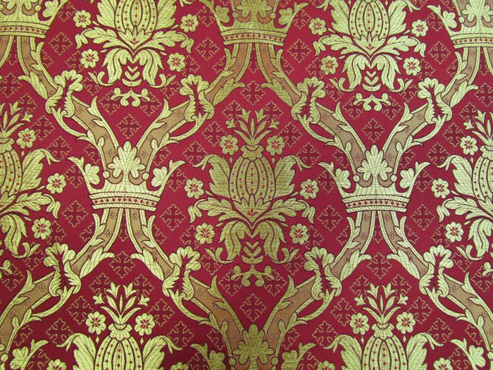 Шелк КОРОНА НОВАЯ, красная с золотом, шир. 150 см, Рахманово