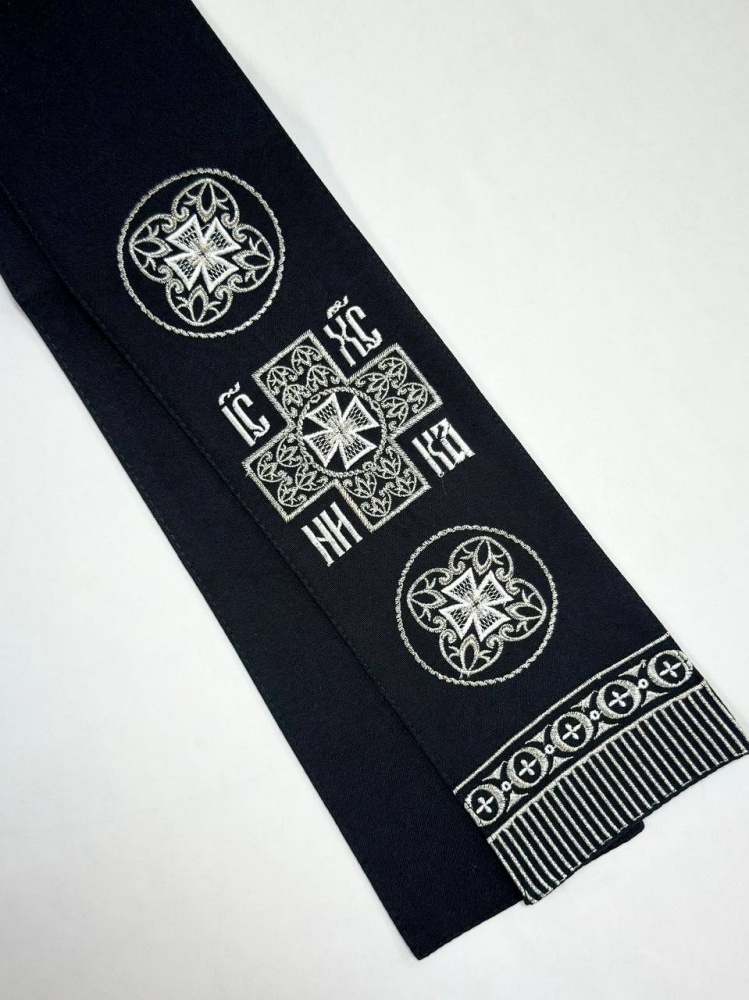 Закладка вышитая, черная с серебром, шир. 10 см