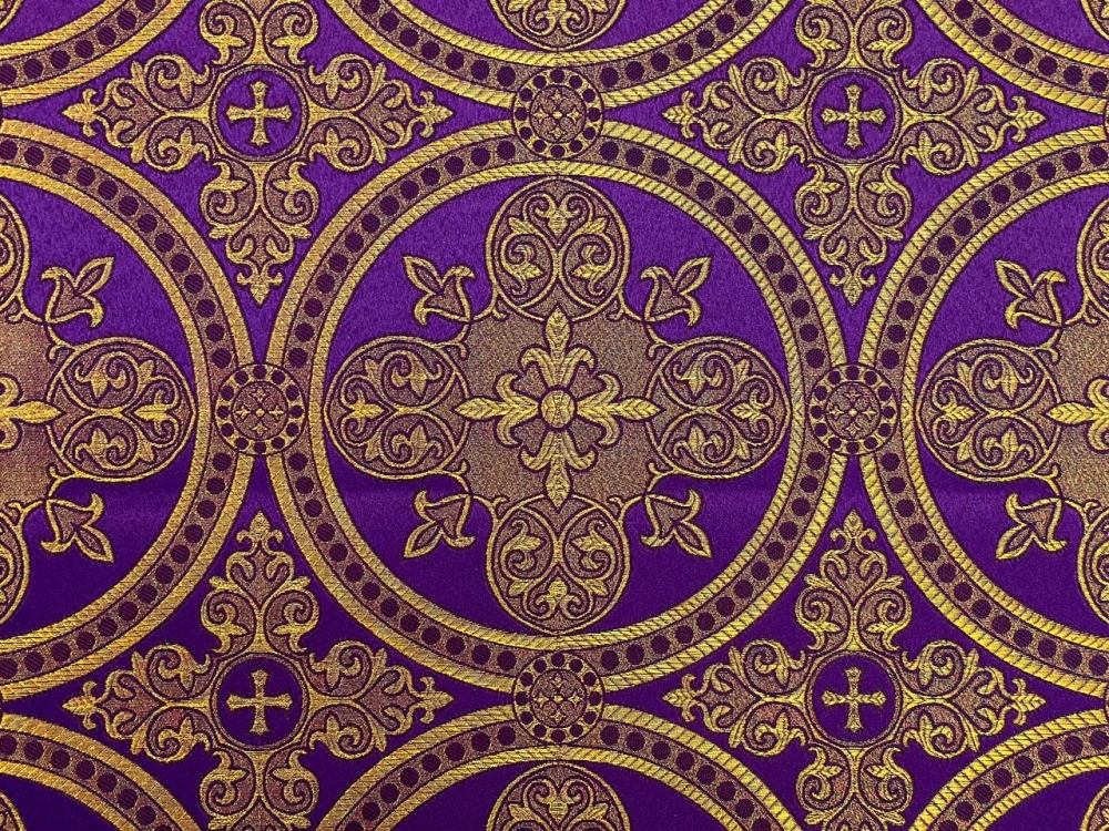 Парча ВЛАДИМИРСКАЯ, фиолетовая с золотом, шир. 150 см, Рахманово
