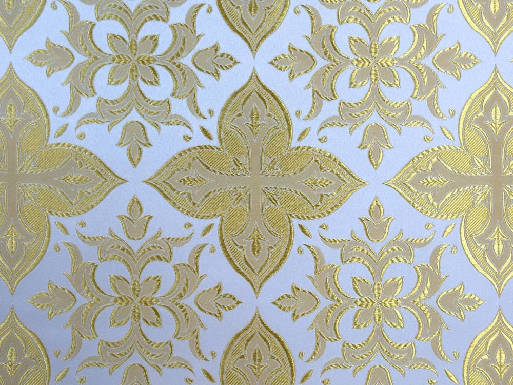 Шелк ВЕРА-2, белый с золотом, шир. 150 см, Рахманово