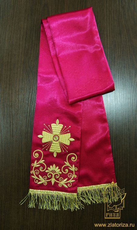 Закладка КРЕСТ красная с золотом, шир. 12 см, ручная вышивка