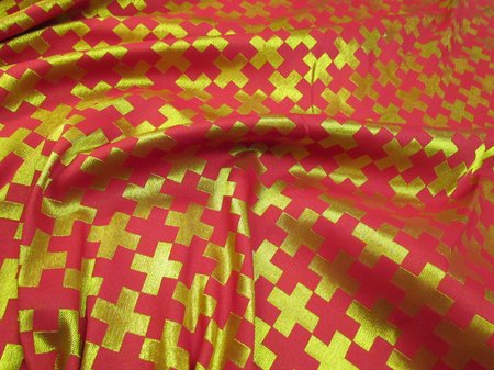 Парча НОВГОРОДСКИЙ, красная с золотом, шир. 150 см, Павловский Посад