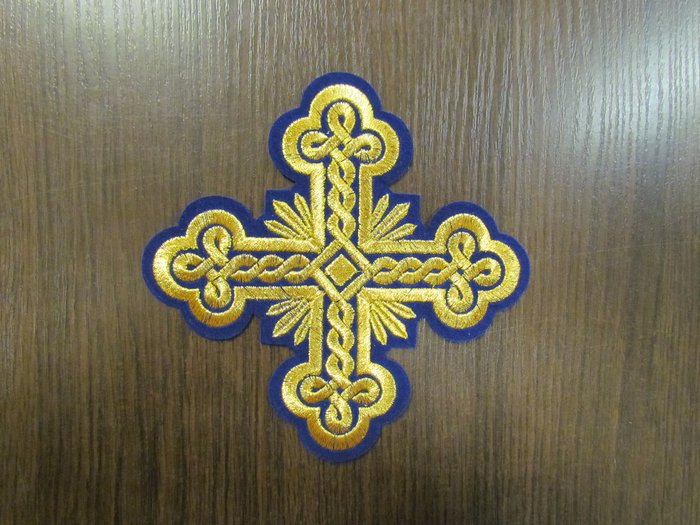 Крест 1 ОКРУГЛАЯ ПЛЕТЕНКА, синий с золотом,14,5 -16 см