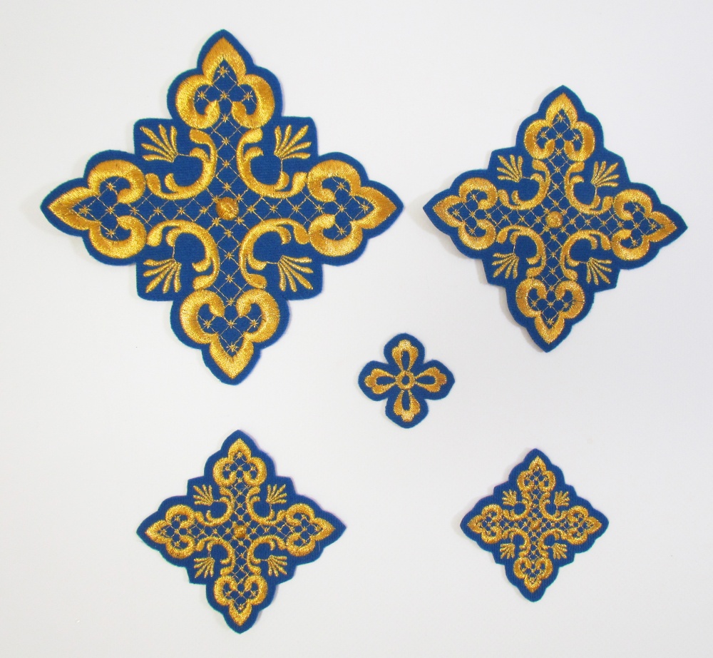 Набор крестов, иерейский, АЖУРНЫЙ, синий с золотом, 14 шт