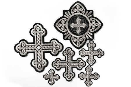 Набор крестов, иерейский, ОКРУГЛАЯ ПЛЕТЕНКА, черный с серебром, 14 шт