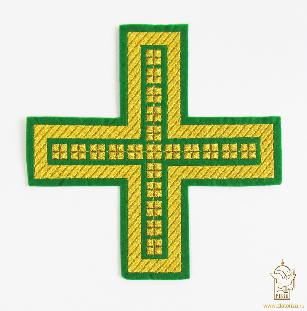 Крест 1 ПРЯМОЙ с кубиками, зеленый с золотом, 14,5 -16 см
