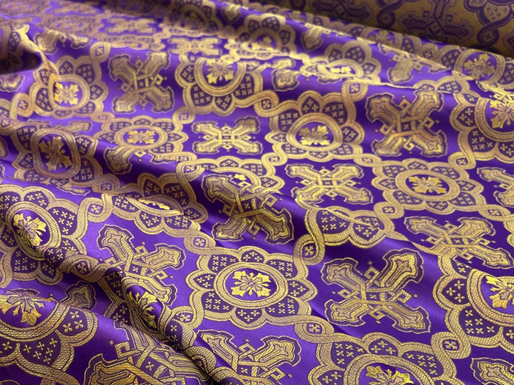 Парча ПОДСОЛНУХ, фиолетовая с золотом, шир. 150 см, Рахманово