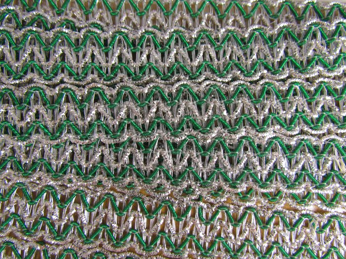 Тесьма декоративная Канительная 7, зеленая с серебром