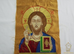 Икона Спасителя, для хоругвей, высота 45 см, шир. 31 см, вышитая