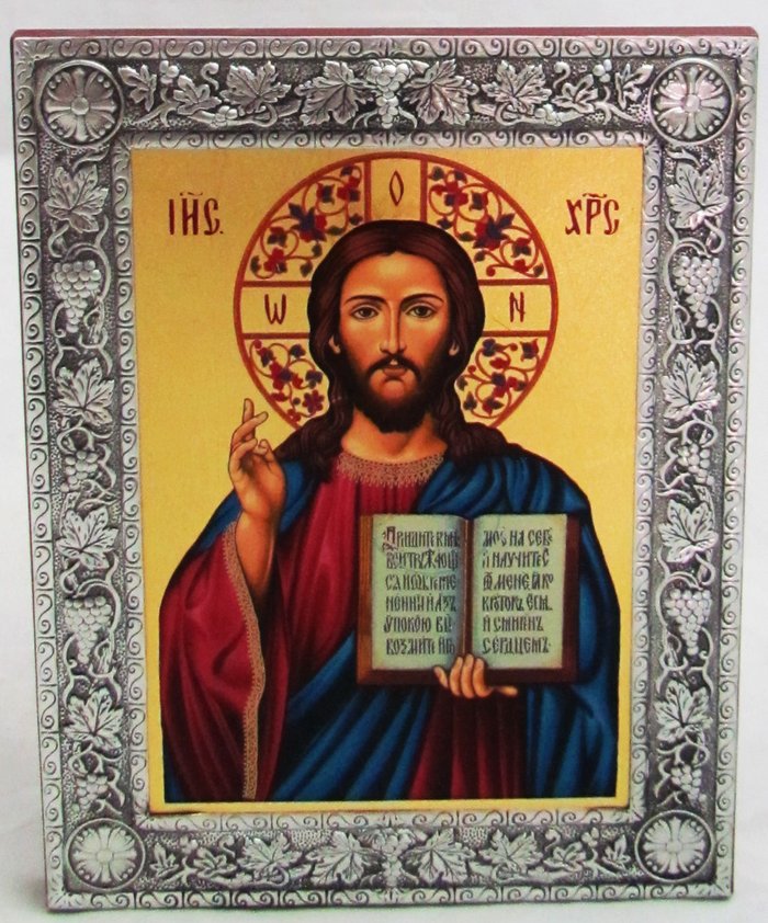 Икона Господь Вседержитель шелкография 16,5х21,7 см МДФ поталь на подставке