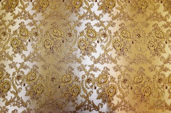 Парча ПИОН, желтая с бордовой окантовкой с золотом, шир. 150 см, Рахманово