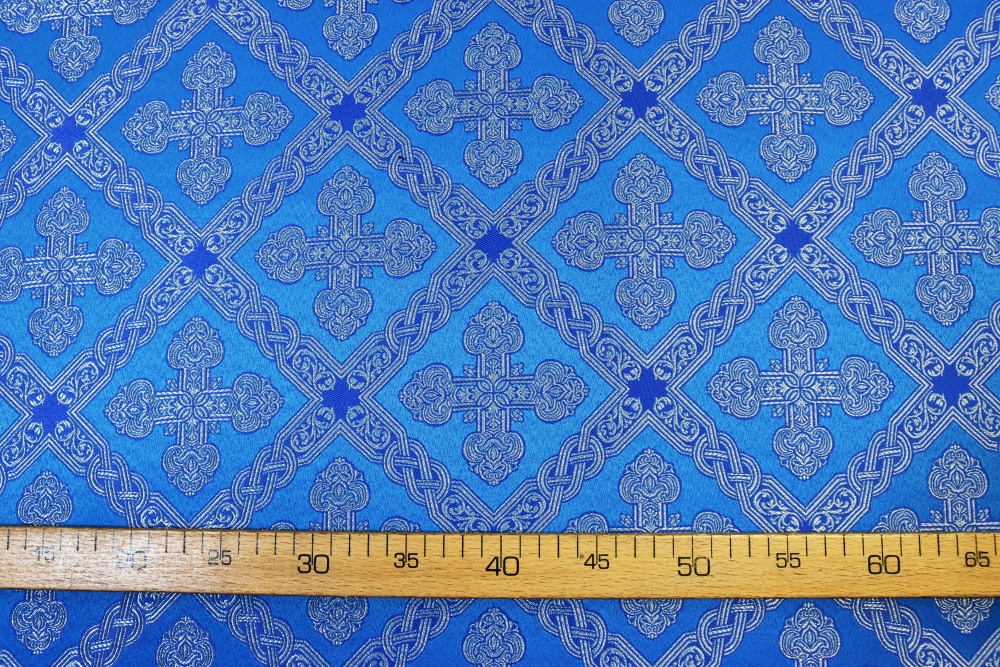 Парча ПРЕОБРАЖЕНИЕ, голубая с серебром, шир. 150 см, Рахманово