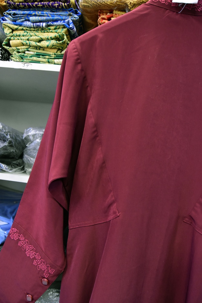 Подрясник РУССКИЙ, мужской, мокрый шелк, бордовый, вышивка