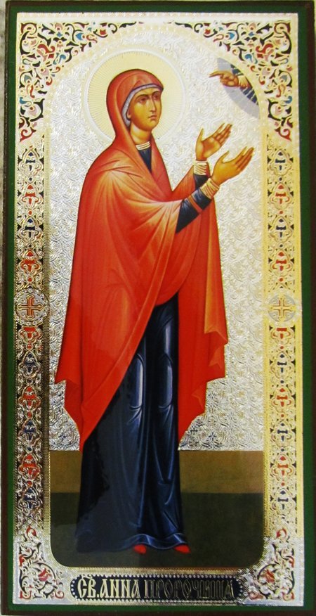 Икона Анна святая пророчица (ростовая) МА269, двойное тиснение 10х19см на деревянной доске