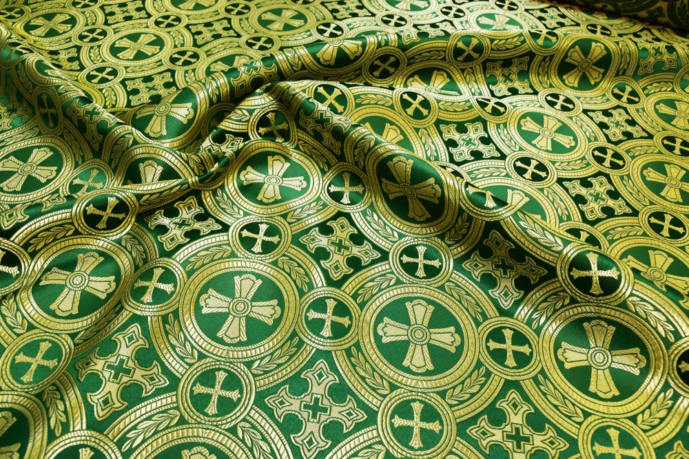 Шелк САМСОН, зеленый с золотом, шир. 150 см, Рахманово