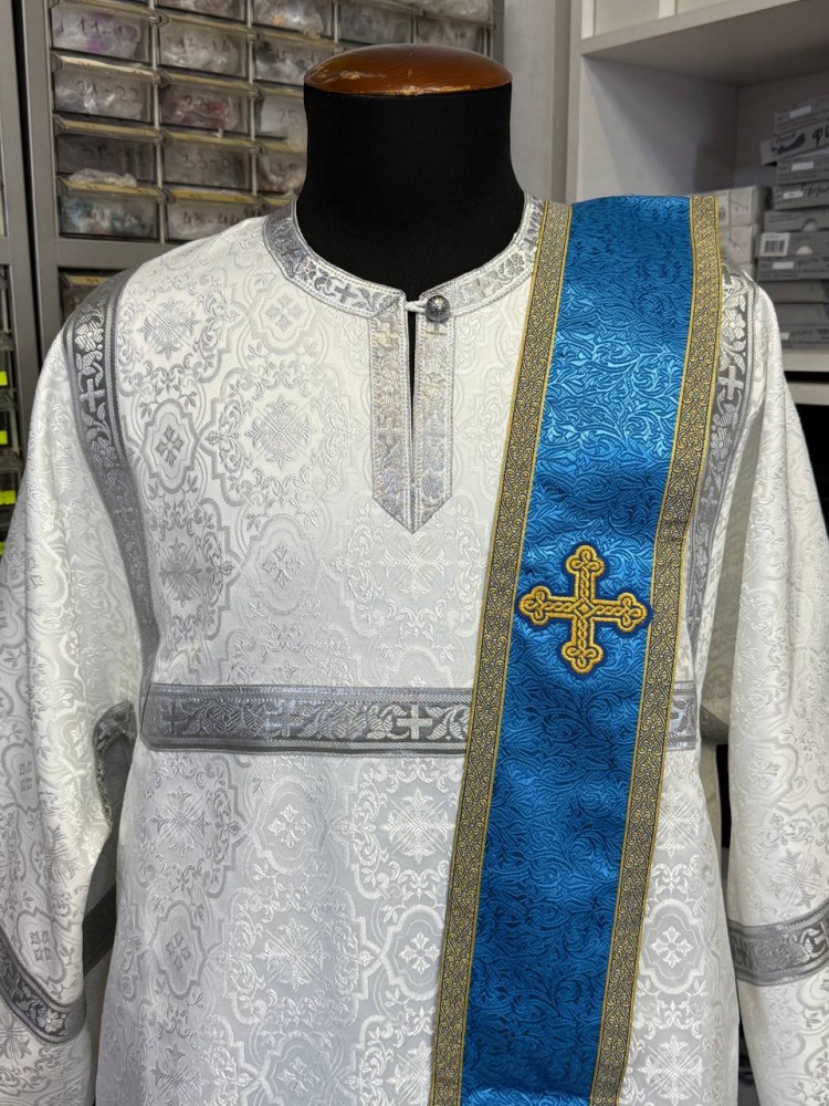 Орарь голубой с золотом, шелк, без поручей