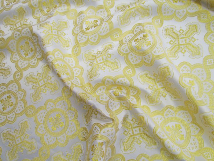 Шелк ПОДСОЛНУХ, белый с золотом, шир. 150 см, Рахманово