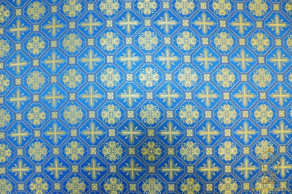 Шелк СВЕТЛАНА, голубой с золотом, шир. 150 см, Рахманово